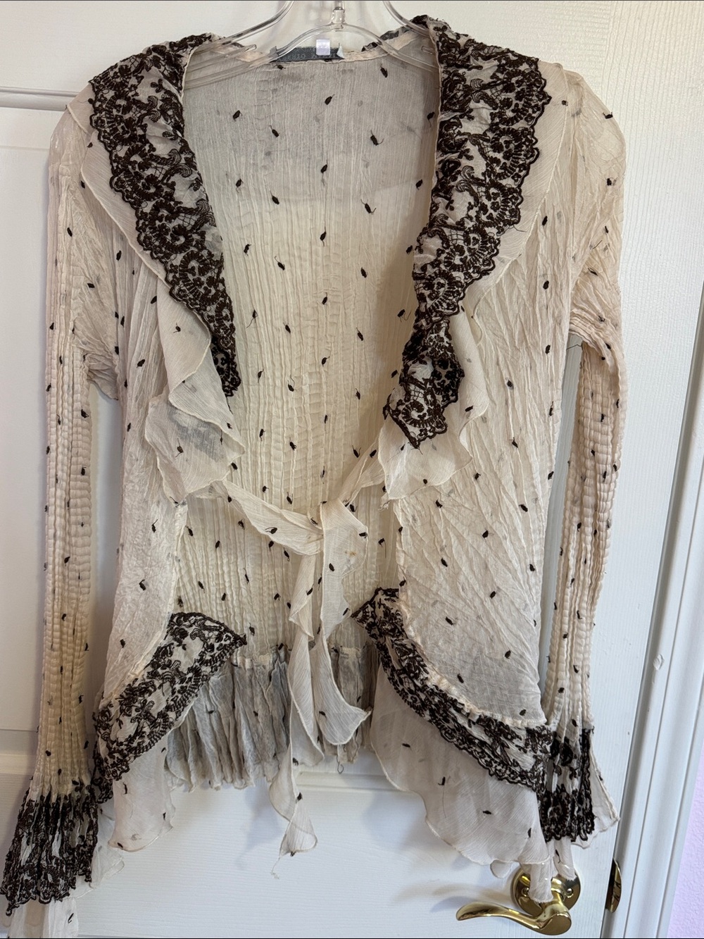 Light Cream Ruffled Lace-Trim Women’s Tank + Cardigan - Picture 5 of 8